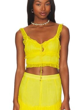 REVOLVE Hansen & Gretal Lemon Ruffle Tie-Front Crop Top